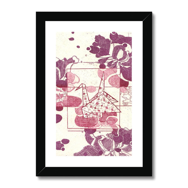 Pink and Purple Paper Crane Framed & Mounted Print