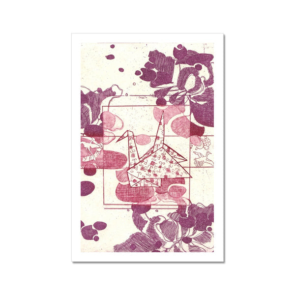 Pink and Purple Paper Crane Hahnemühle German Etching Print
