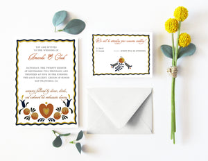 colorful folk art themed DIY wedding invitation suite