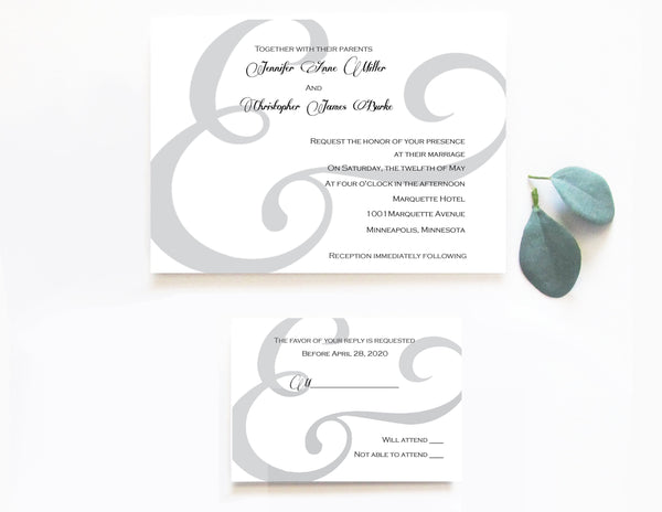 modern DIY typographic wedding invitation set with ampersand motif